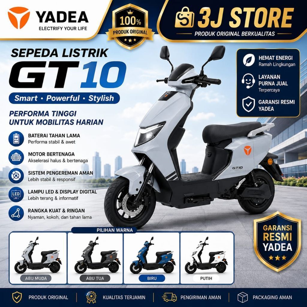 SEPEDA LISTRIK YADEA GT10 / YADEA GT10 MAMPU MELAJU DENGAN KECEPATAN AMAN HARIAN SEKITAR 25KM/JAM HI