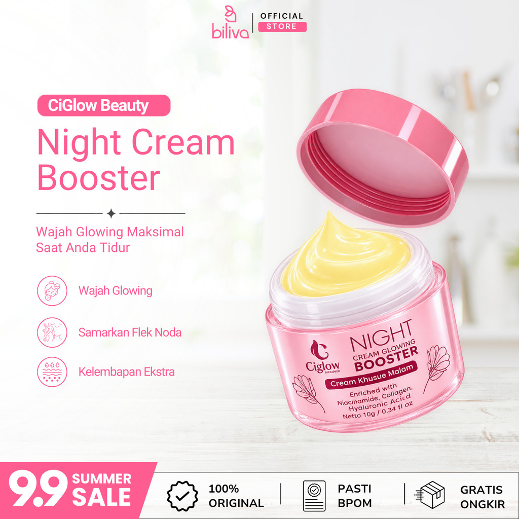 Ciglow Night Cream Glowing Booster Salep Pelicin Whitening Krim Malam Mencerahkan Wajah Flek Hitam O