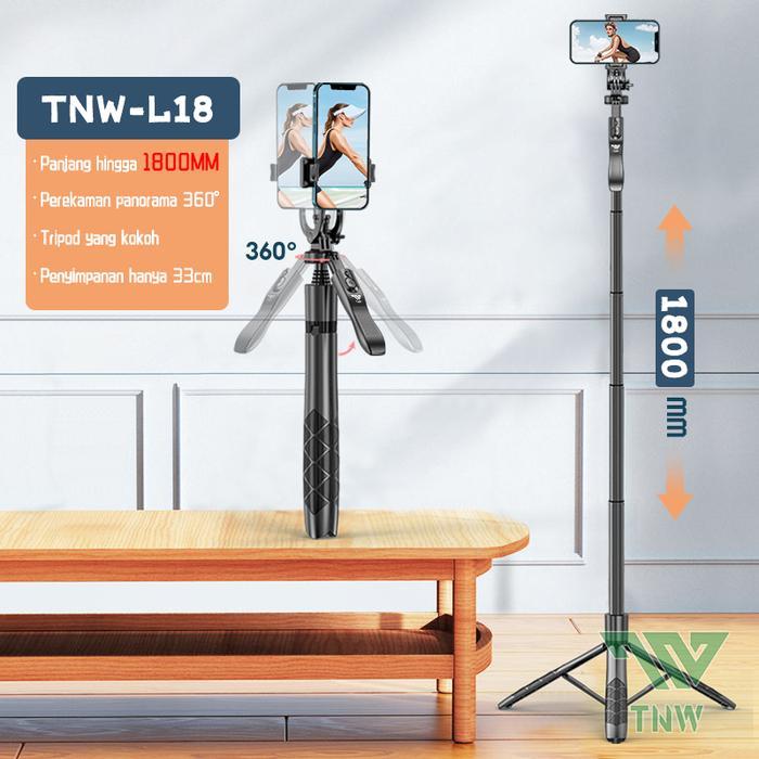 TNW Tongsis Tripod Bluetooth Selfie Stick Tripod HP Kamera 1/4 Adaptor - TNW L18