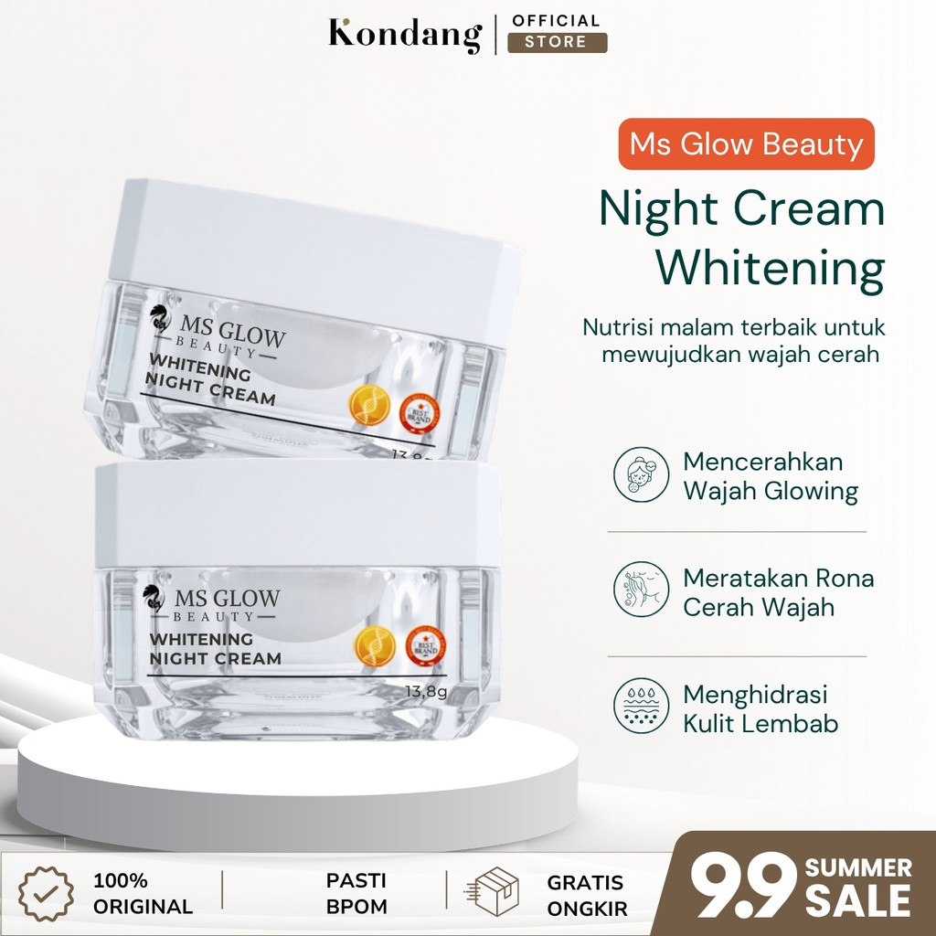 MS Glow Whitening Night Cream Original Krim Malam Mencerahkan Kulit Kusam Wajah Glowing Cerah Merona