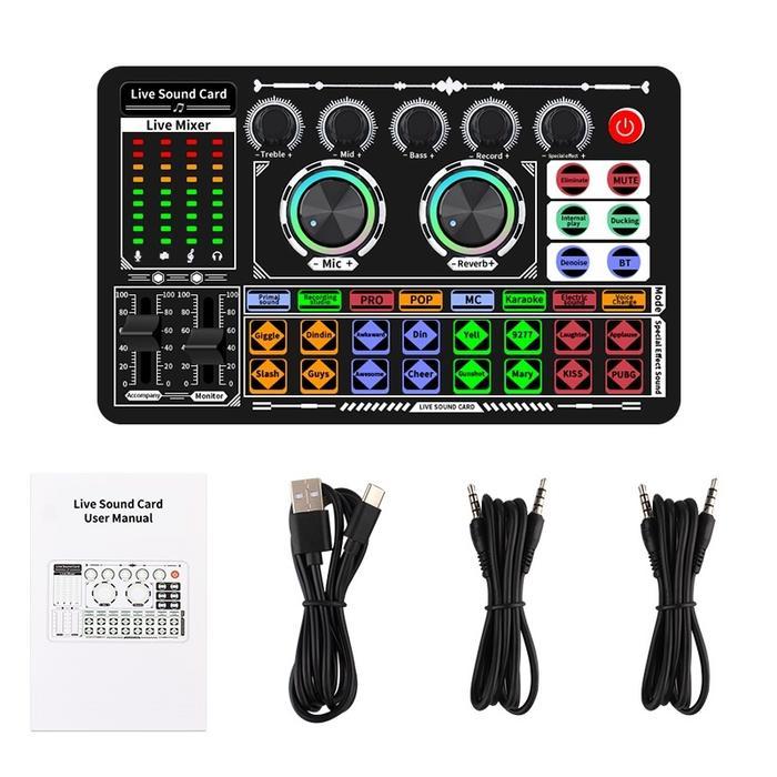 Soundcard Audio USB External Sound Card Mic Mixer Bluetooth F999 [HITAM & PUTIH] - f999 hitam