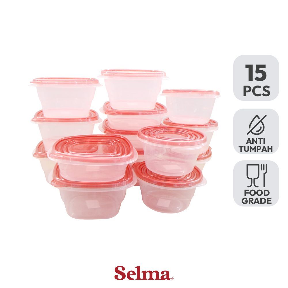 Selma Keira Wadah Makanan Plastik Set 15 pcs - Merah Tempat Makanan Food Container Box Makanan