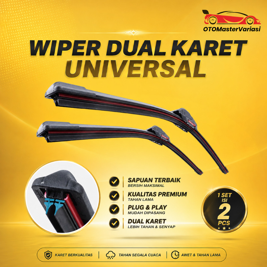 Wiper Frameless Dual Blade Universal Model Karet Ganda Untuk Semua Jenis Mobil Dual Wiper Blade