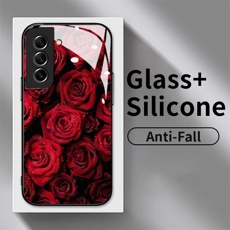Casing For Samsung S21 FE 5G S21 5G S21 Plus S21 Ultra S8 Glass Silicon Back Rose Casing Hp Soft Cas