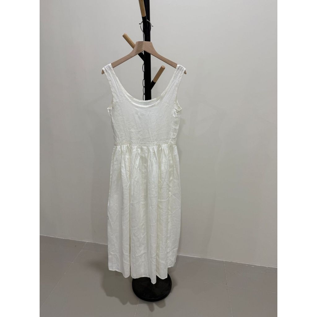 Dress Linen White Panjang - Pakaian Wanita Dress Putih Casual Formal