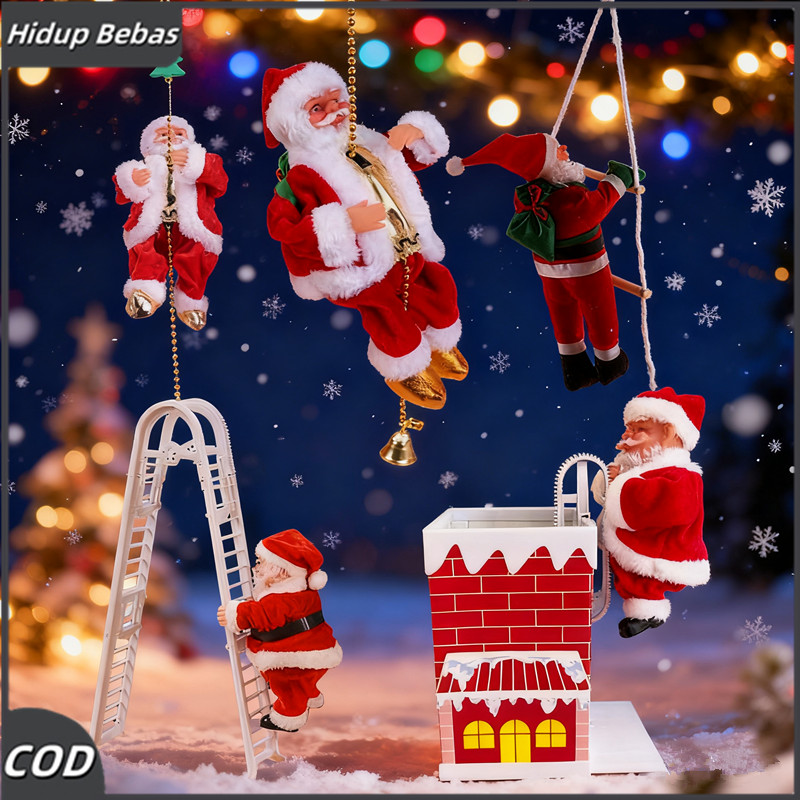 Mainan Santa Claus Naik Tangga Dekorasi Miniatur Santa Santa Claus Yang Memanjat Tali Hadiah Natal C