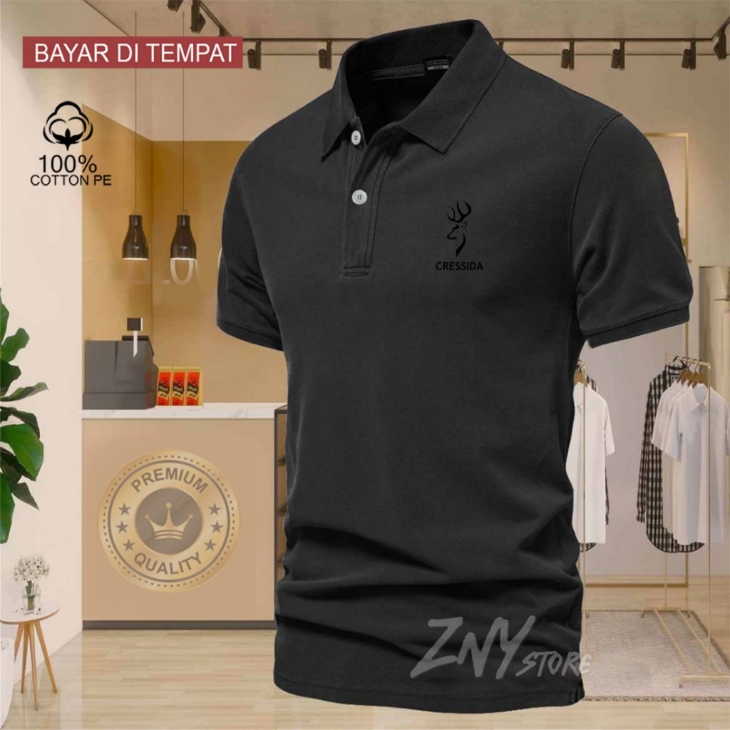 COD T-shrit POLO kerah Cresida Logo Hitam Baju Kaos Kerah Dewasa Shirt / Kaos Wangki Pria Polo / Kao