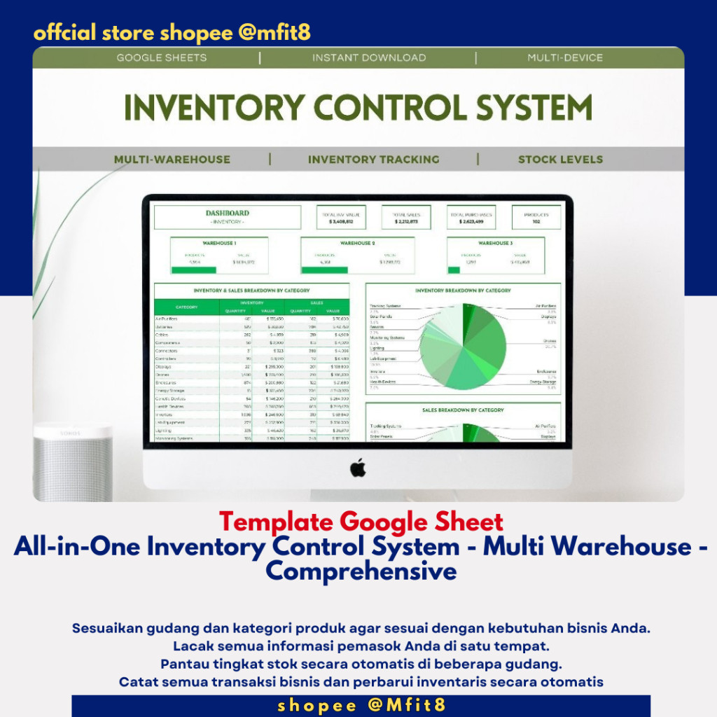 All-in-One Inventory Control System - Multi Warehouse - Comprehensive Google Sheets Template for Inv