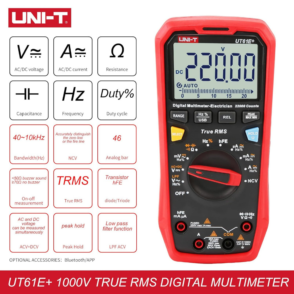 UNI-T UT61E+ Plus Digital Multimeter 22000 Counts True RMS 1000V 20A Tester Auto Range NCV USB Kapas