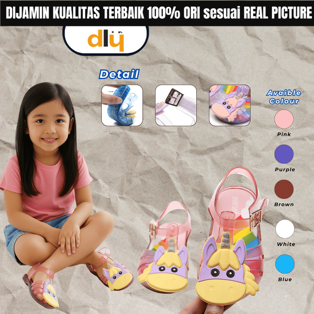 Sepatu Sandal Sendal Jelly Shoes Anak Perempuan Cewek Glitter Karakter Unicorn Lucu Premium Import
