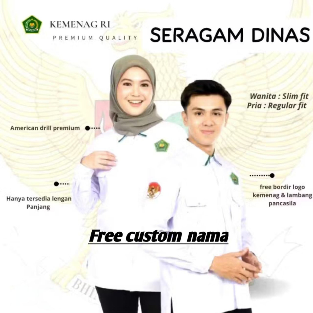 Kemeja Dinas Kemenag 2025 - Bahan Premium - Varian Pria & Wanita Kemenag Ri Seragam Dinas Baju PDH P