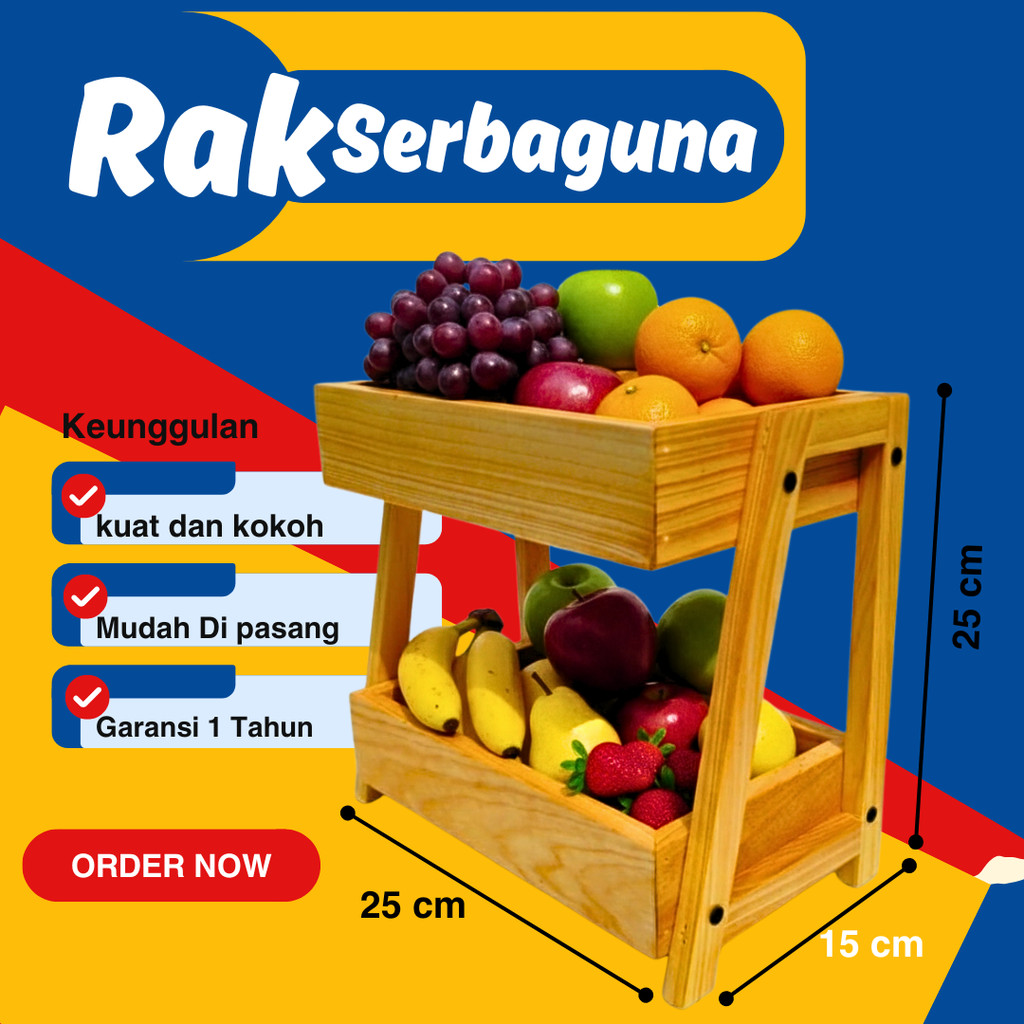 Rak Kayu Serbaguna Susun 2 Rak Skincare Rak Perkakas Minimalis