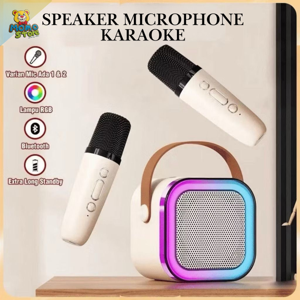 Speaker Karaoke Portable Mic Wireless Karaoke Bluetooth Power Sound Voice Remove Lampu RGB