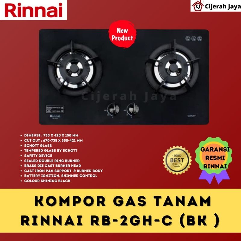 KOMPOR GAS TANAM RINNAI BUILT-IN GAS HOB 2 TUNGKU RB-2GH-C / KOMPOR TANAM RINNAI RB2GHC