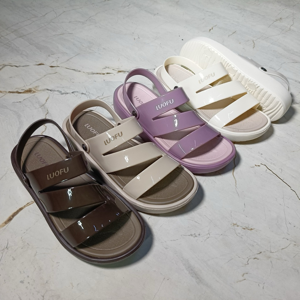 JASHOP LUOFU Sendal Kokop Z Glossy Jelly Karet Eva Wanita Tali Belakang E7224B-E01 [H01]