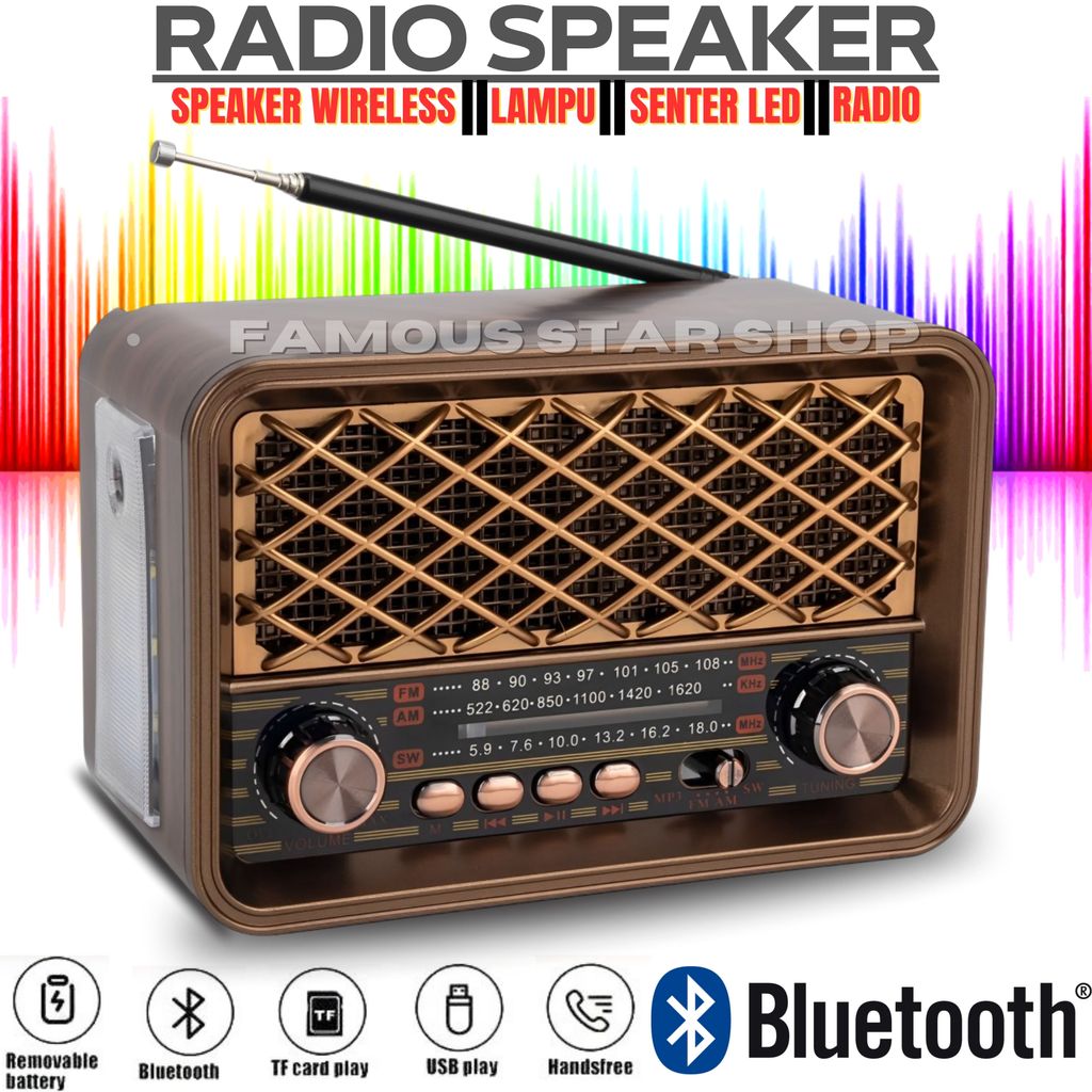 Terlaris Radio Klasik Fleco F-3030BTL Mini Model Jadul Series FM/SW/AM Multifungsi Speaker Portable 