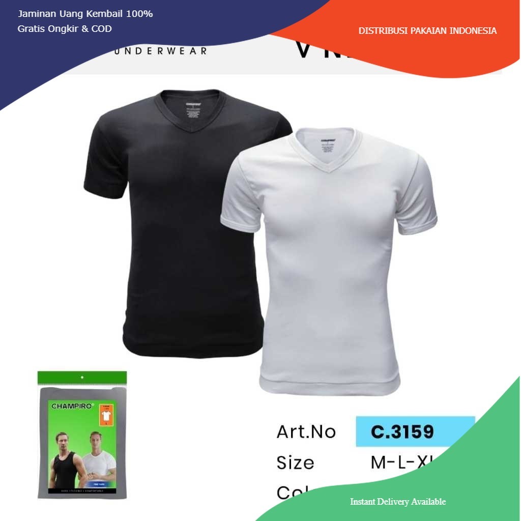 Champiro Man T-Shirt V-Neck Kaos Pria Dewasa - Kaos Oblong Dalaman Champiro  3159 Termurah