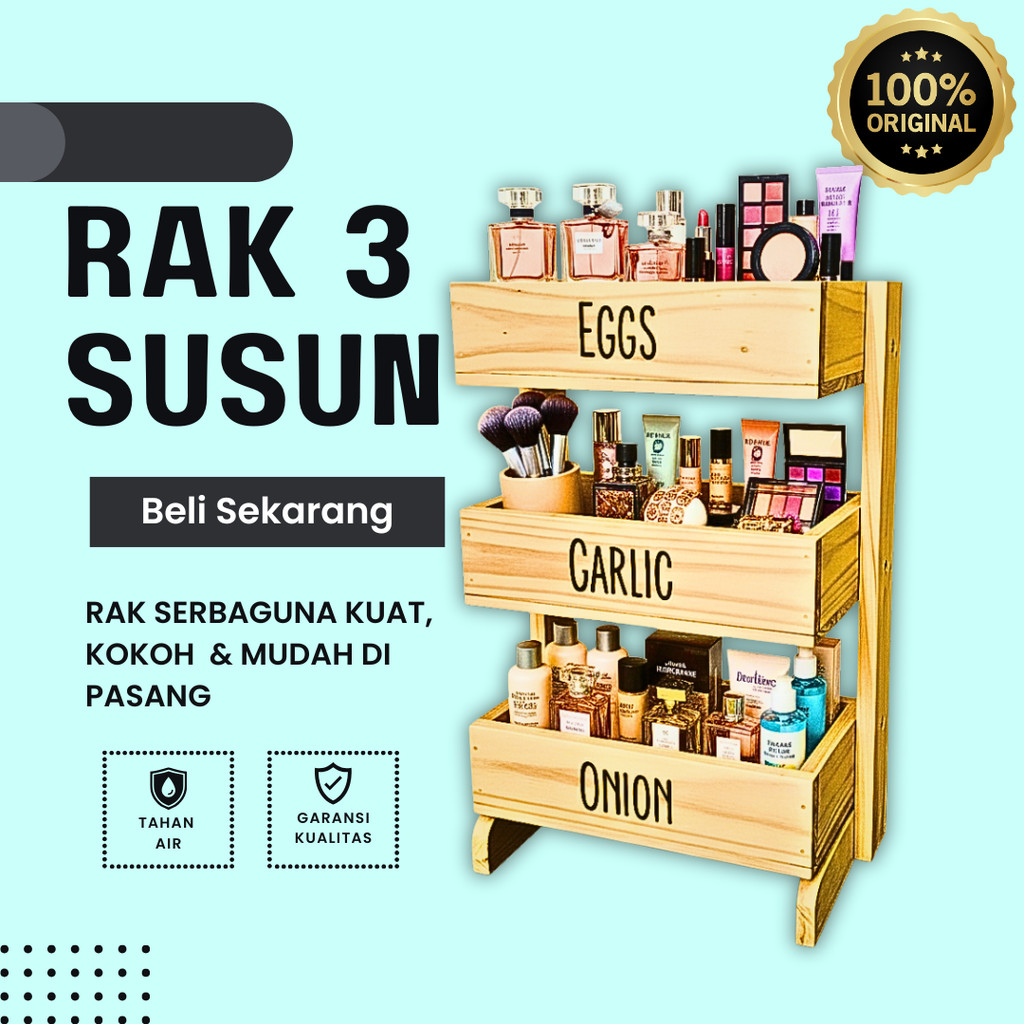 Rak Bawang Kayu 3 Susun / Rak Bumbu Serbaguna