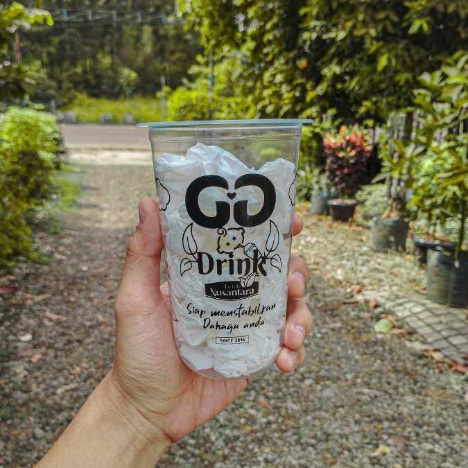 Sablon Cup Plastik PET Datar 12, 14, 16 oz DENGAN TUTUP - Sablon cup 1 Warna - 12 Oz, 1000 PCS