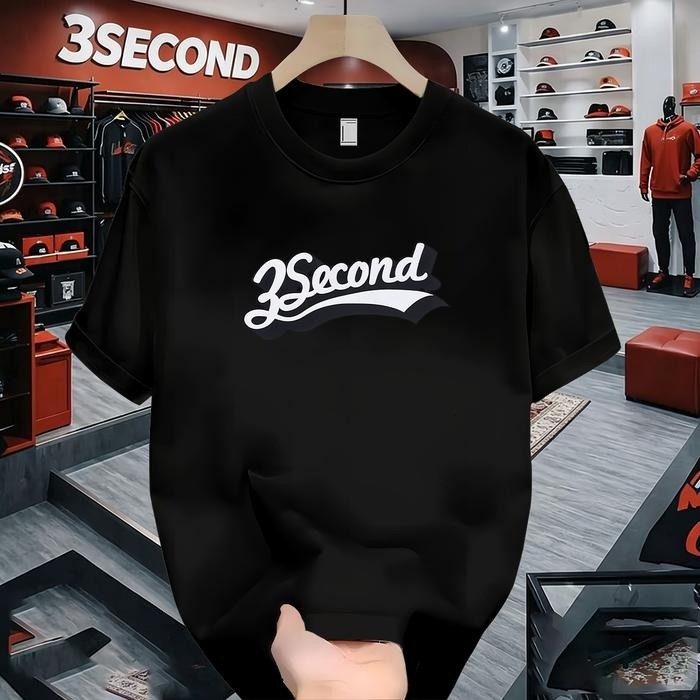 COD 3Second Kaos Polos Lengan Pendek Katun Pria Wanita Murah - hitam, S