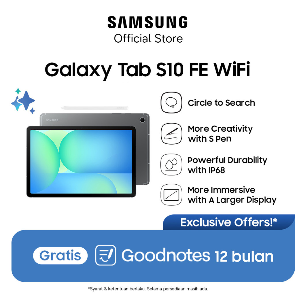 Samsung Galaxy Tab S10 FE Wifi 8GB/128GB - Gray | Tablet AI | Galaxy AI | Layar besar