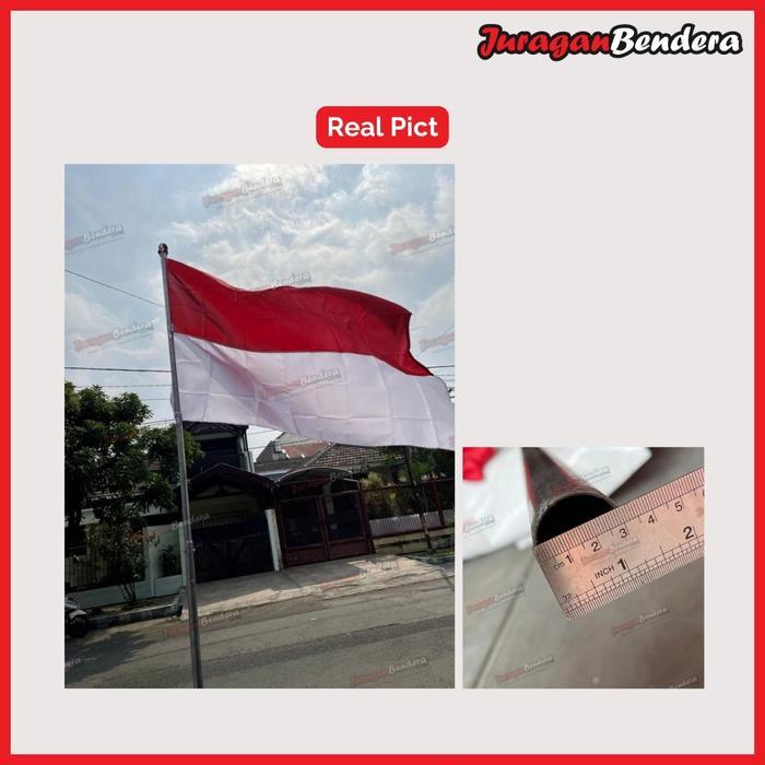 Tiang Bendera Rumah 3M + Bendera Merah Putih Rumah - TiangTeleskop 3M, Satin Terlaris
