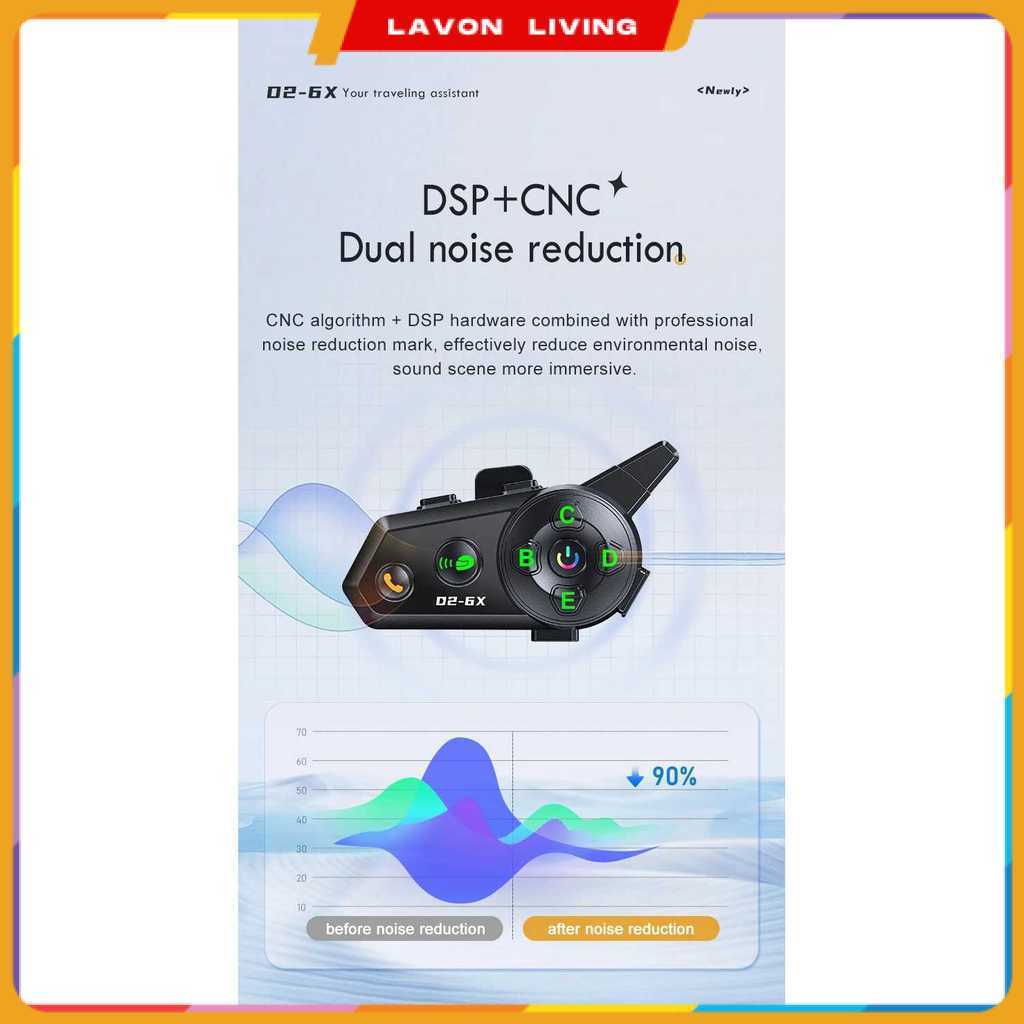 Intercom Helm Bluetooth Headset 6 Riders Call IPX6 1000mAh - D2-6X
