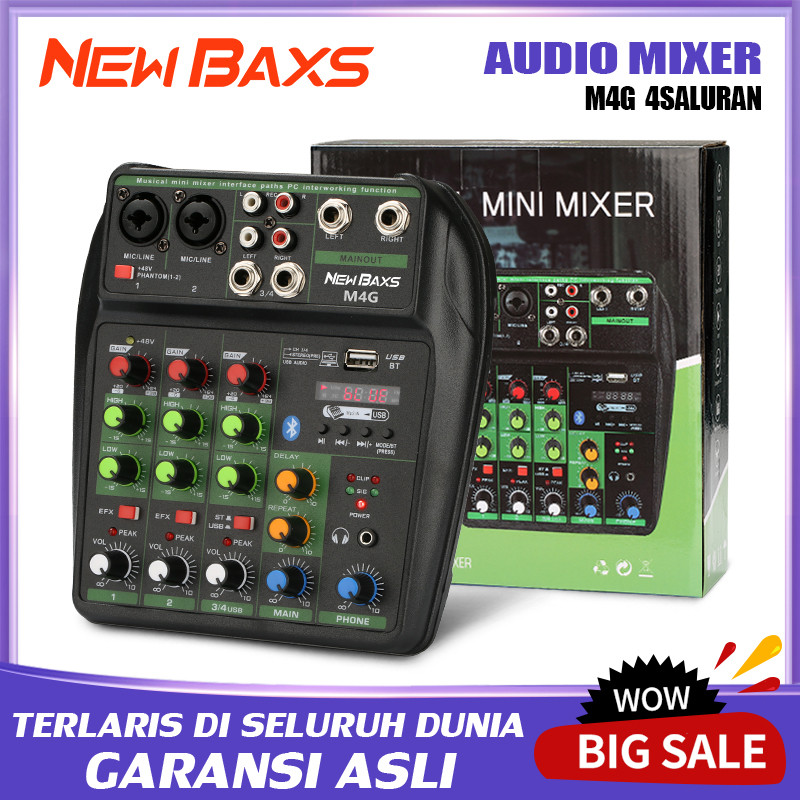 NEW BAXS M4G Audio Mixer USB/Listrik Bluetooth 4 Saluran Mendukung 12V Mesin Tuning Mobil Mini Mixer