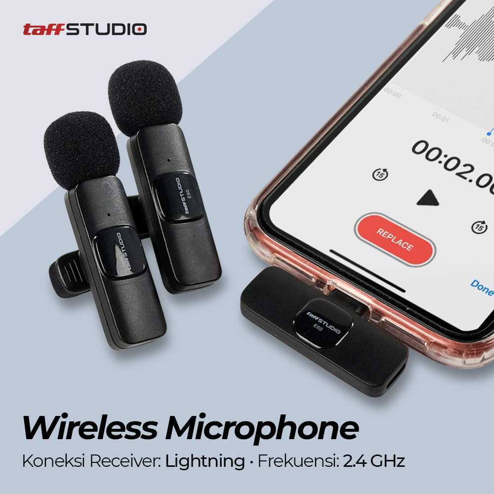 (100% ORI) TaffSTUDIO Wireless Lavalier Lapel Microphone Vlogger Lightning - E60