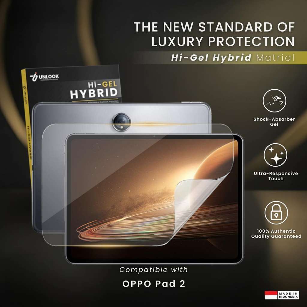 UNLOOK Hi-GEL HYBRID Hydrogel+ Hydro Film for OPPO Pad 2 - Anti Bekas Jari Anti Shock Full Layar Dus
