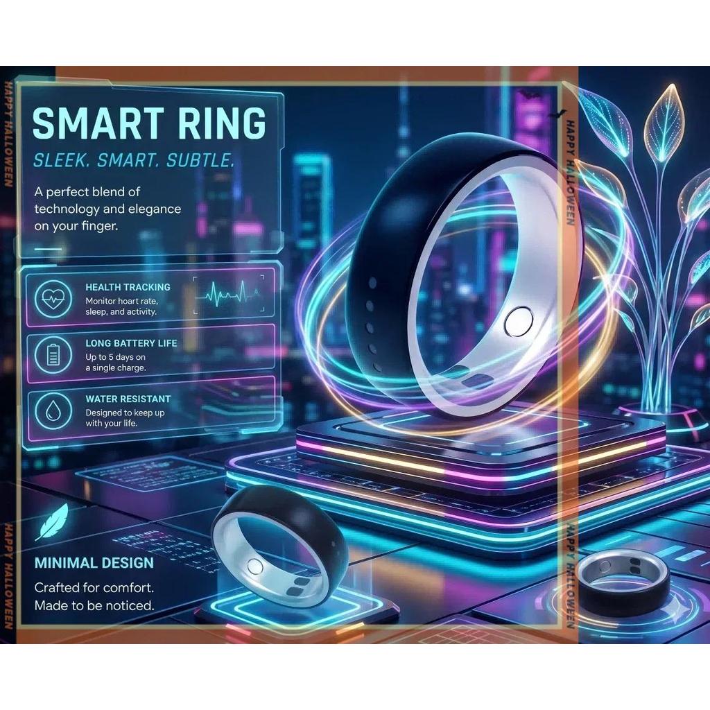 Cincin Pintar Keramik Premium Getar Pemberitahuan Panggilan Pesan Kontrol Sentuh Monitor Kesehatan T