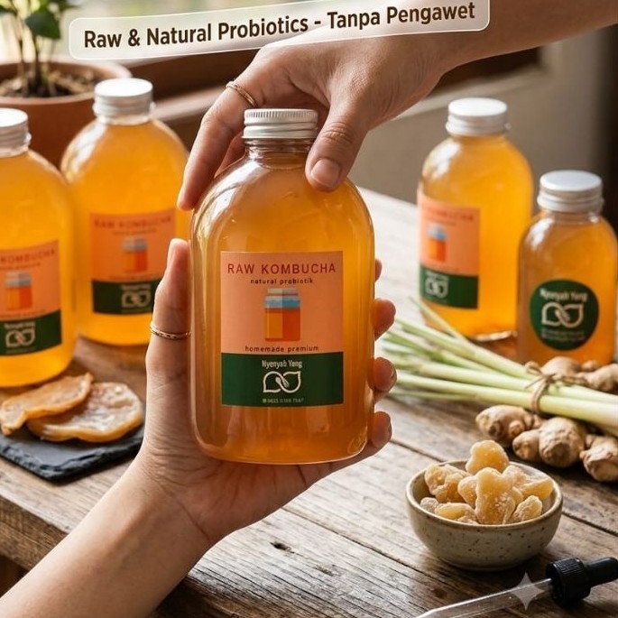 (BPOM)KOMBUCHA TEA LESS SUGAR ORGANIC NATURAL PROBIOTIK (1 Liter botol plastik tebel) minuman probio
