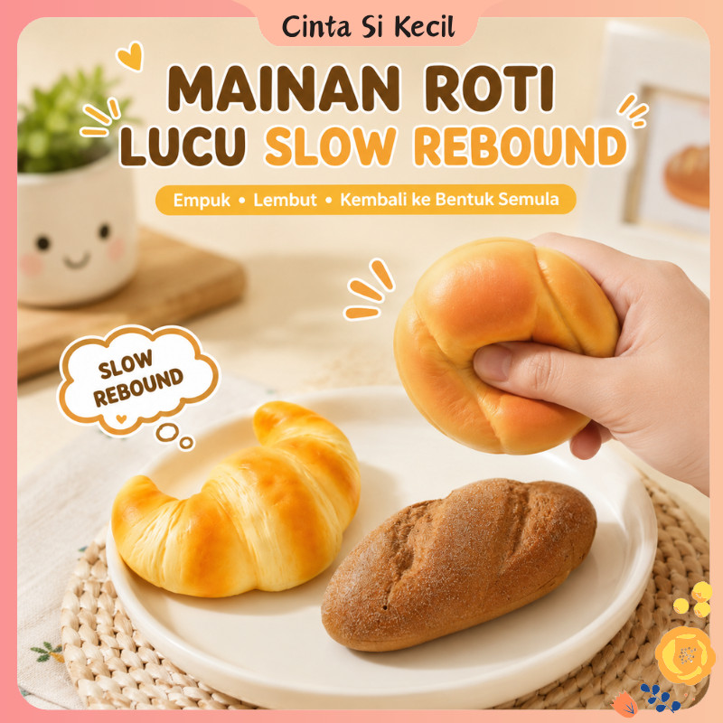 Mainan Roti Lucu dengan Efek Pantulan Lambat Tekstur Lembut Basah Aman Bebas Racun Beragam Bentuk Ha