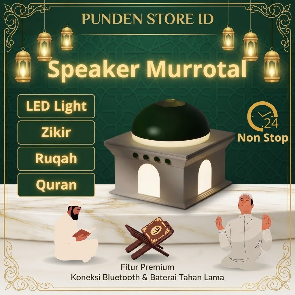 Speaker Murottal Al Quran Lampu Tidur LED Audio Zikir Ruqyah Kontrol AI untuk Rumah