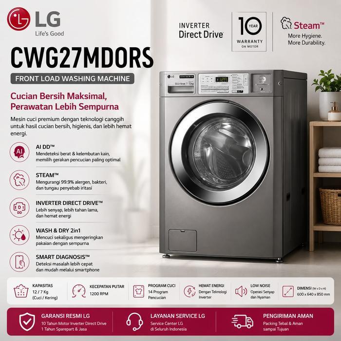 LG CWG27MDORS Commercial Giant Max Washer Mesin Cuci Front Loading Komersial 13 Kg Inverter Direct D