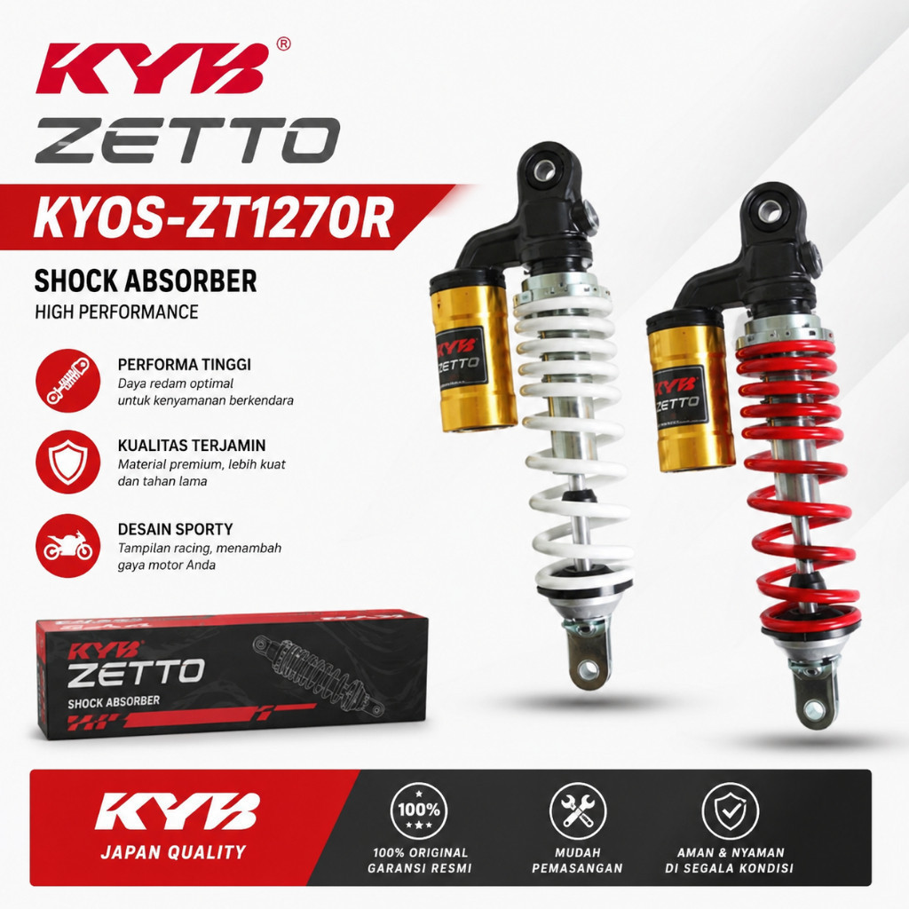 SHOCKBREAKER KAYABA KYB KYOS-ZT1270R SHOCK BELAKANG TABUNG MOTOR ALL MATIC YAMAHA SINGLE SHOCK ABS
