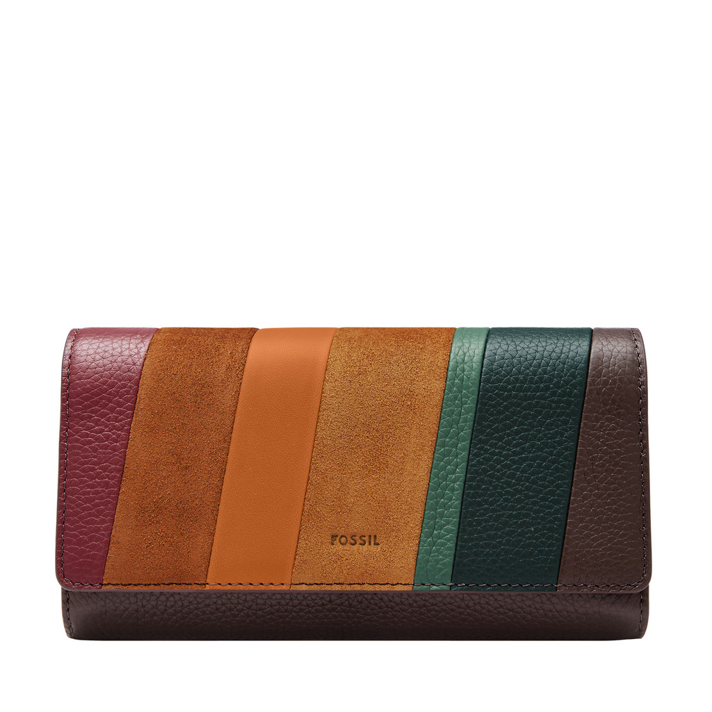 Fossil Logan Leather RFID Flap Clutch Wallet- Multicoloured Leather Dompet Wanita SL10121-186