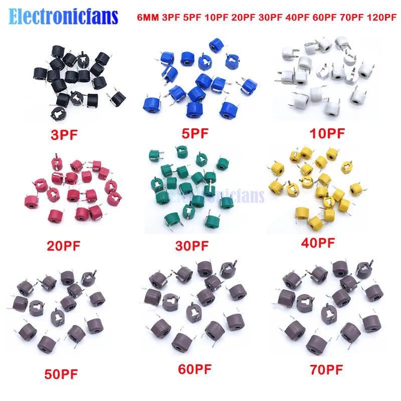 ymore 10PCS/Lot Trimmer Variable Capacitance Ceramic 6mm Capacitor Kit 3PF 5PF 10PF 20PF 30PF 40PF 6