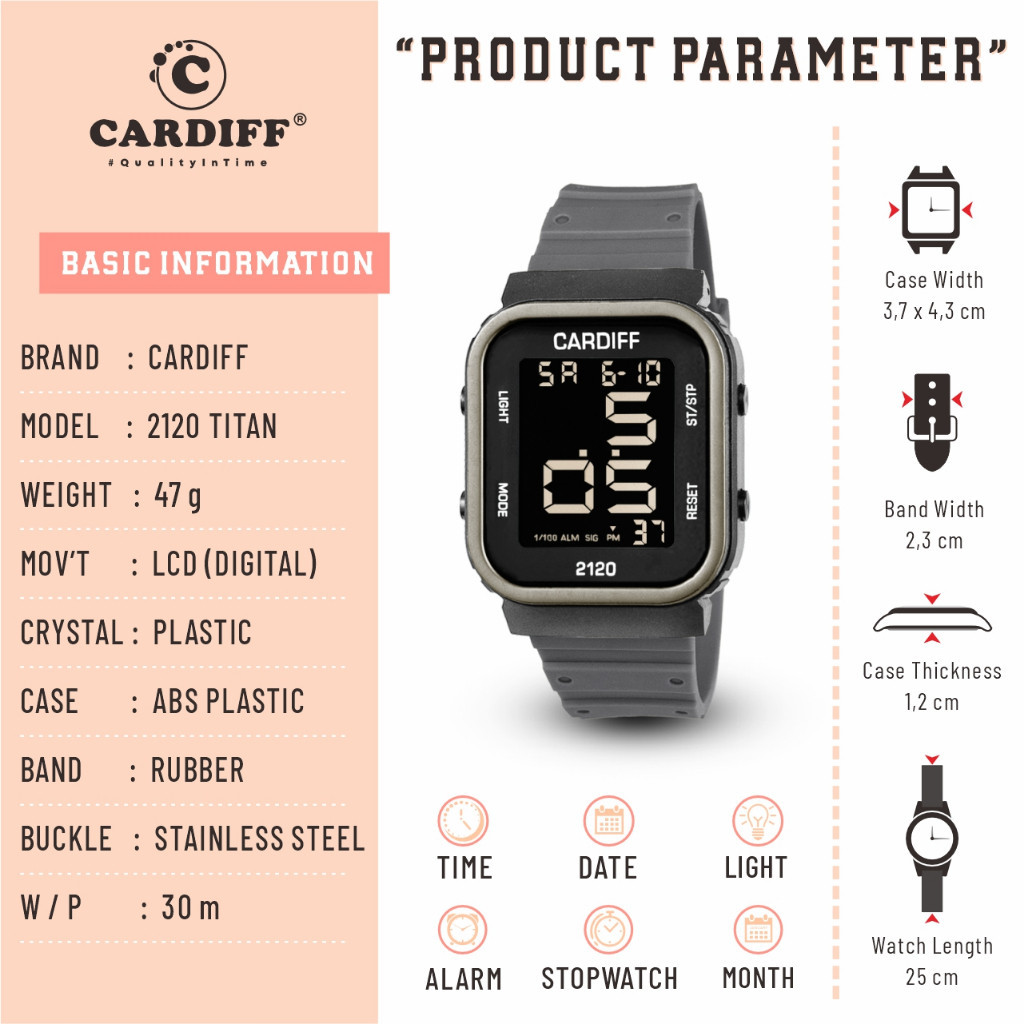 CARDIFF WATCH LCD 2120 Jam Tangan Digital Pria Cardiff 16SU