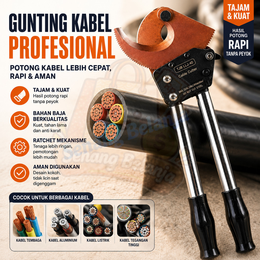Tang Potong Kabel Ratchet Gigi Tajam Kuat Mudah Potong Kabel Tembaga Aluminium Besar Alat Perkakas T