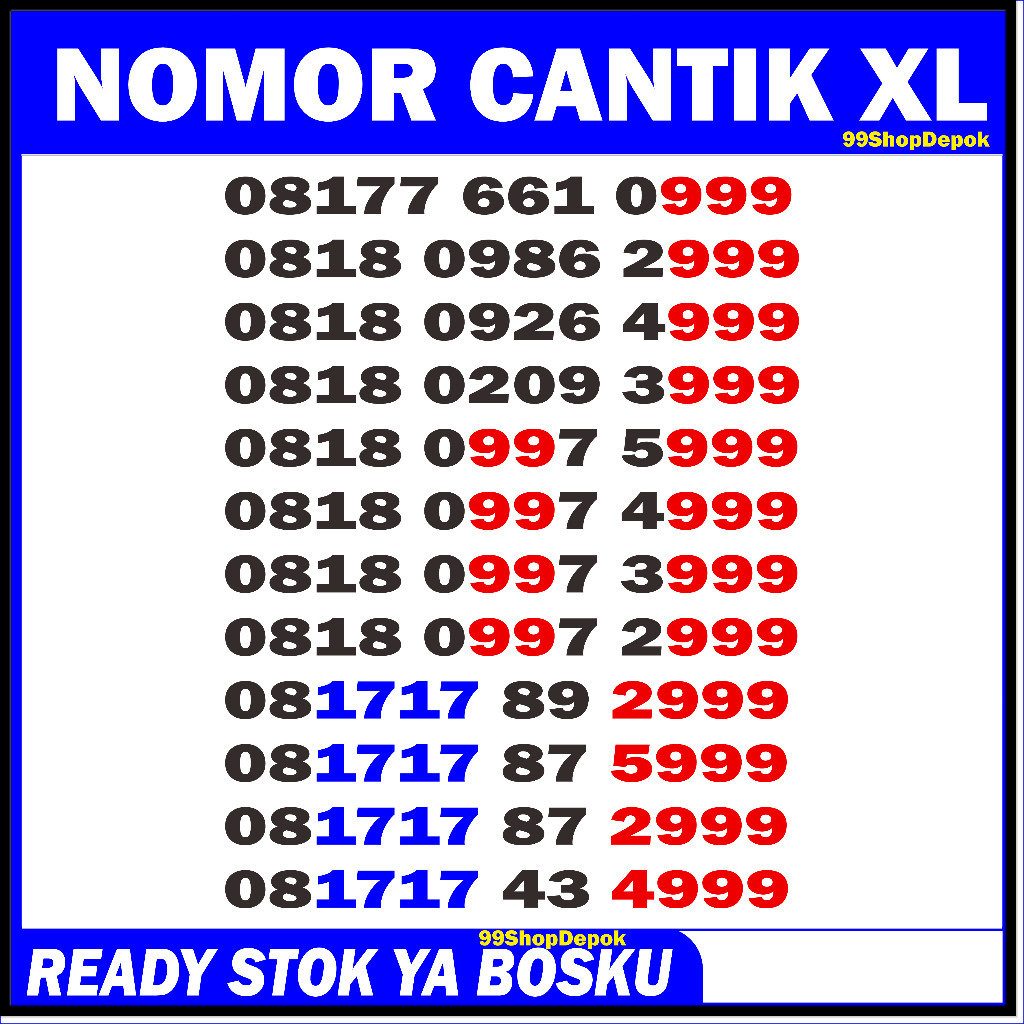 Nomor Cantik XL Triple 999 XL 7999 8999 Kartu Perdana Nomer Cantik XL 4g 5g 0999 2999 3999 XL 999