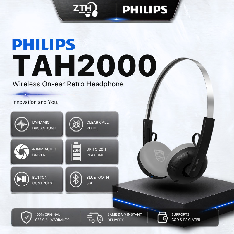 Philips TAH2000 TAH2000BK / TAH2000WH / TAH2000TL On-ear Wireless Headphone