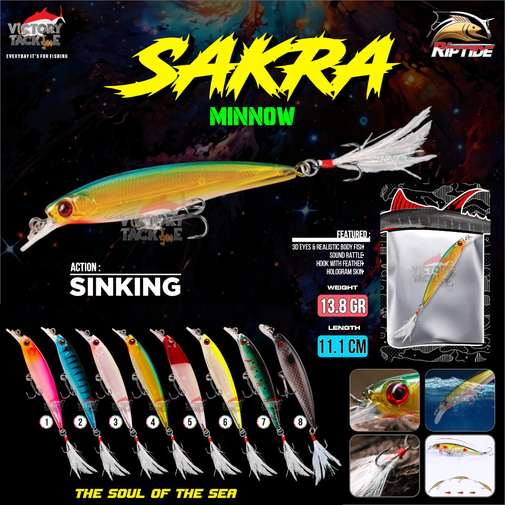 Umpan Pancing Minnow Sinking Riptide Sakra 11.1cm / 13.8g Minnow Sinking Lure Umpan Pancing Laut & T