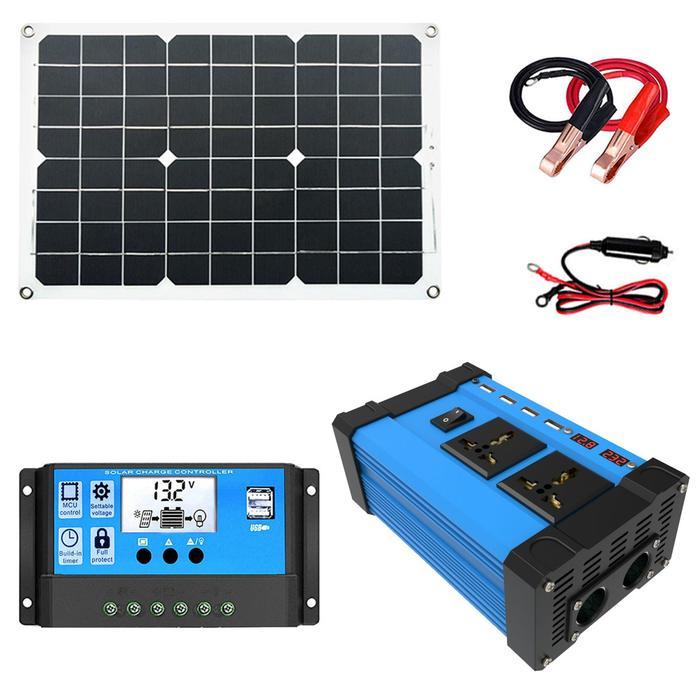 Sistem Tenaga Surya Set Panel Surya 18W 300W Power Inverter 30A Kit