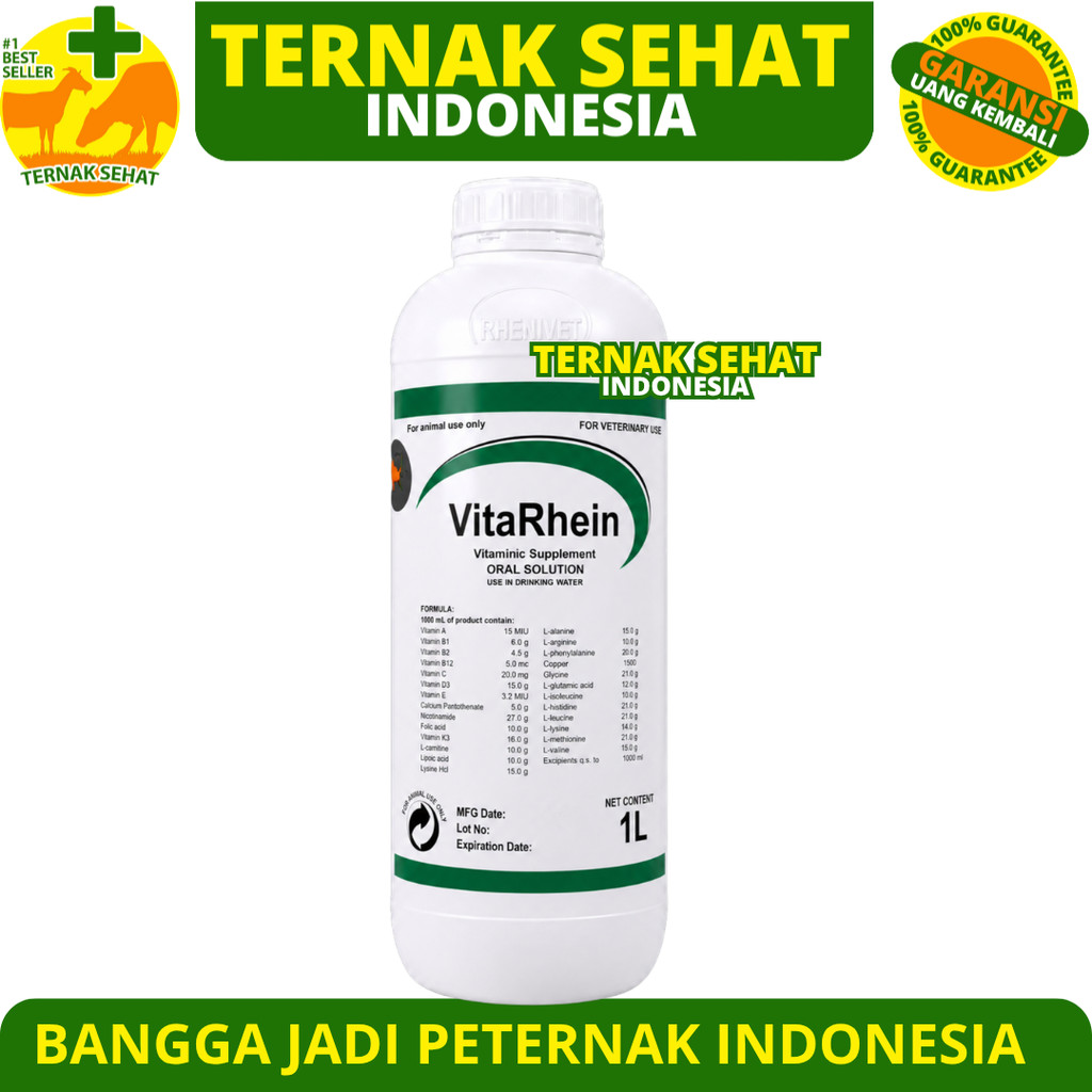 VITARHEIN 1 LITER - Premix Cair Vitamin Asam Amino Pemacu Pertumbuhan Ternak Ayam Sapi Domba Babi
