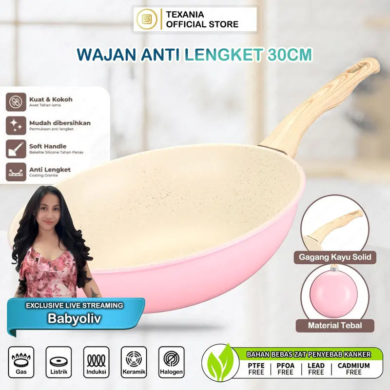 TEXANIA Wajan Keramik 30cm Wajan Anti Lengket Warna Cream Kitchenware