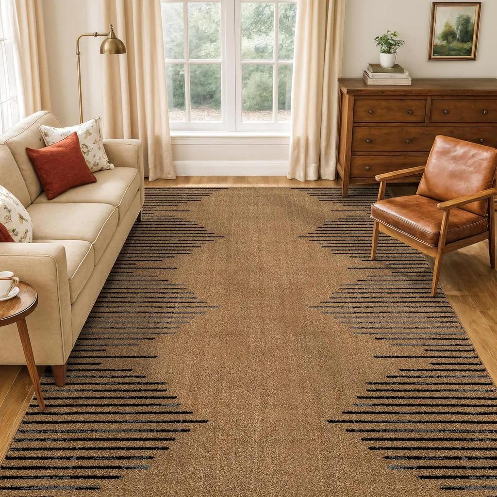 Bohemian Stripe Area Rug, Stain Resistant High Traffic Carpet for Living Room Kitchen Bedroom Dining