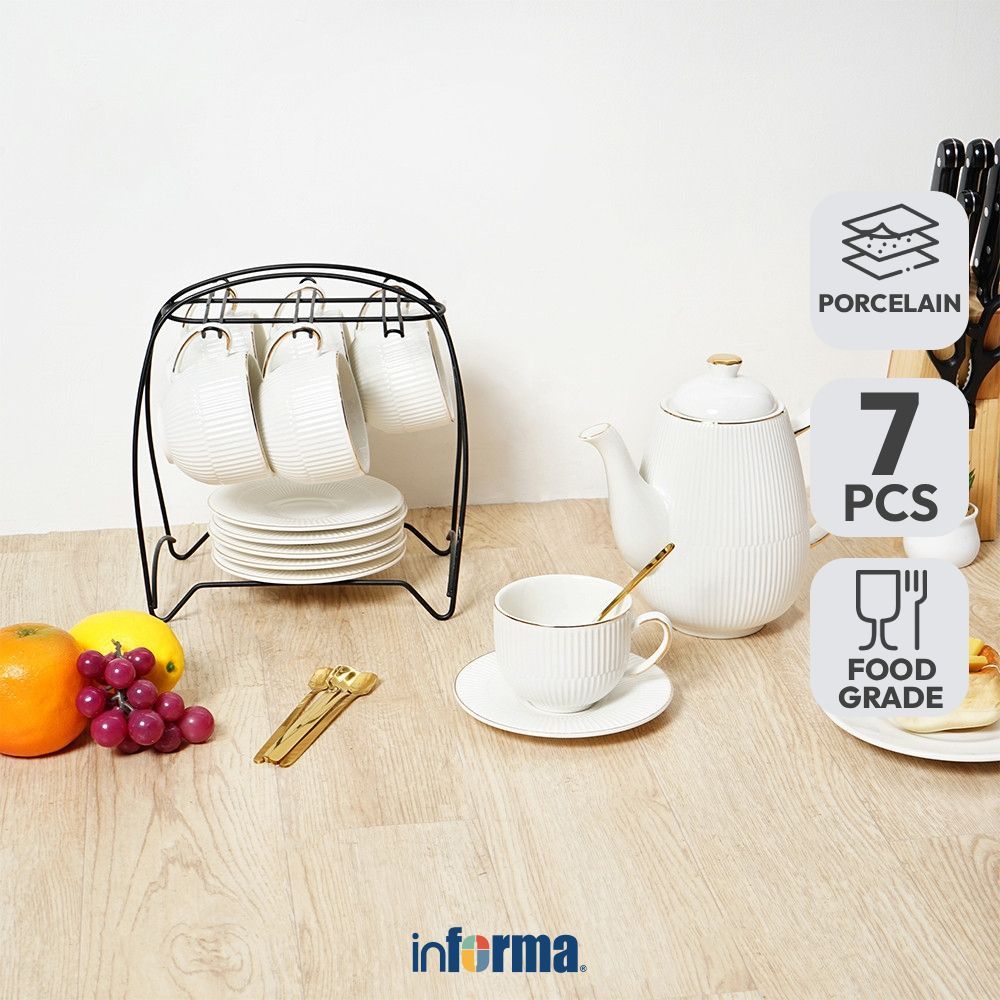 Informa Appetite Lailey Teko & Cangkir Porcelain Dengan Saucer 1.3 Liter Set 7 pcs - Putih Drinkware