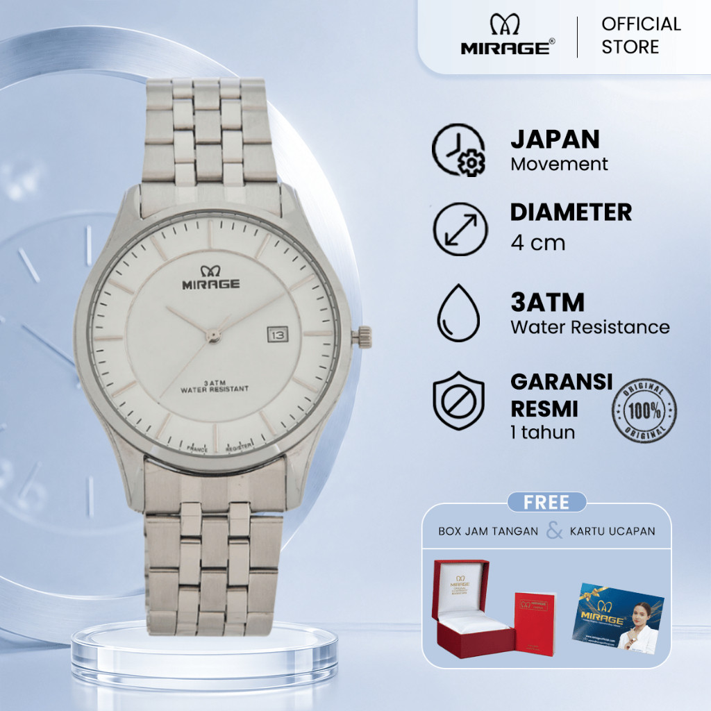 Mirage Jam Tangan Original Pria Analog 8544 M Silver Original Stainless