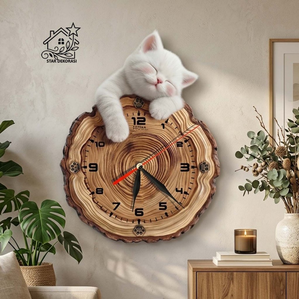 Jam Dinding Kucing Lucu Unik - Jam Dinding Aesthetic Hiasan Kamar Ruang Tamu